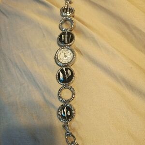 Geneva Women's Toggle Close Silver and Black Women's Bracelet Watch